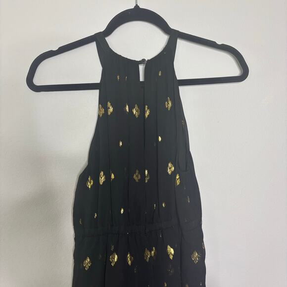ALC Rosa Sleeveless Fil Coupe Silk Black Ruffle Halter Midi Dress Metallic Gold - Picture 12 of 13
